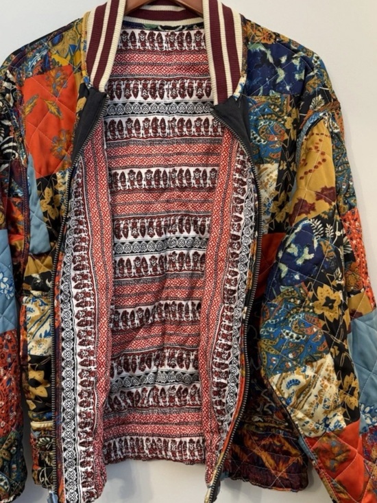 Free People Pandora Bomber Patchwork Jacket Reversible Zip Up.  $248 - Picture 3 of 9